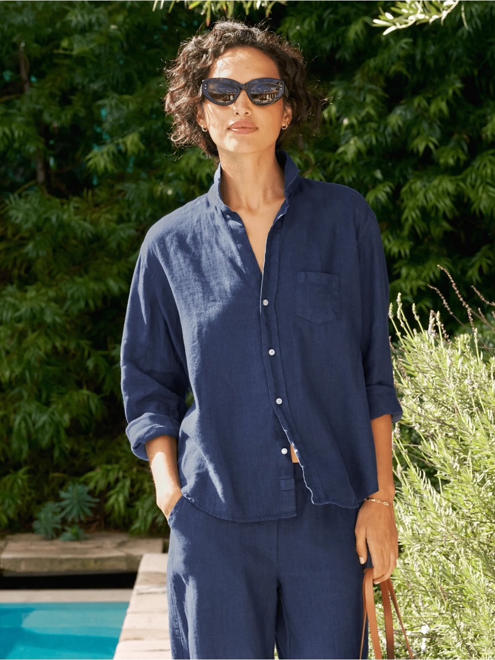 Frank & Eileen Eileen Relaxed Button-Up In Navy Linen Sz XS